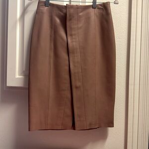 Dusty pink genuine leather pencil skirt